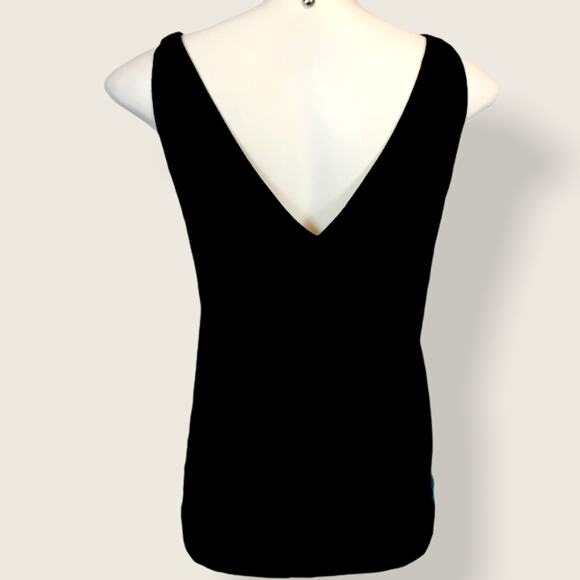 Ann Taylor Loft Black v neck top lace trim - Picture 2 of 6